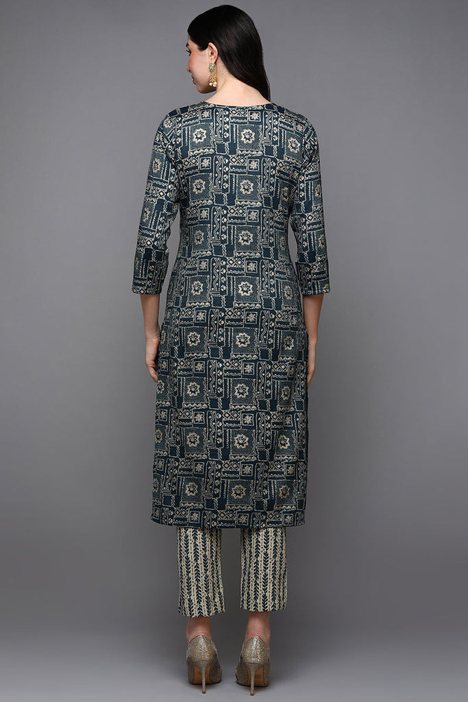 Blue Silk Blend Ethnic Motifs Straight Kurta VCK9089