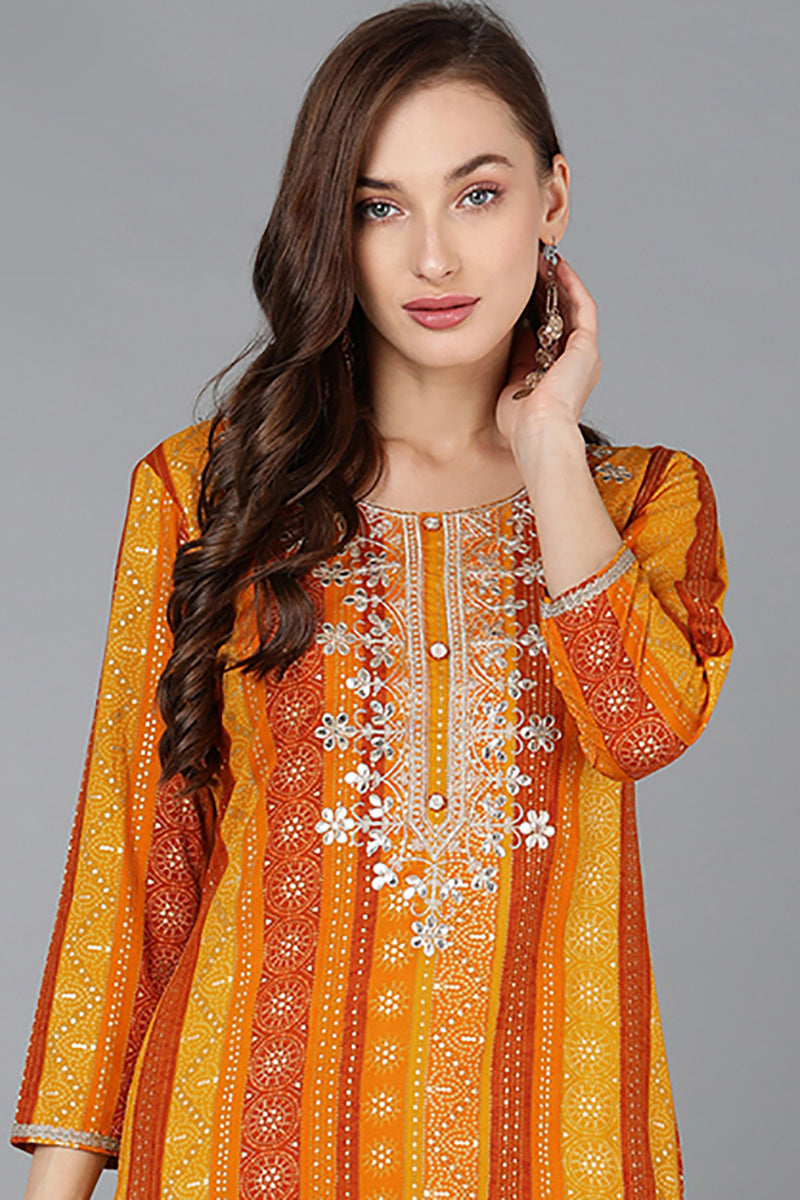 Orange Viscose Rayon Printed Straight Kurta VCK9100