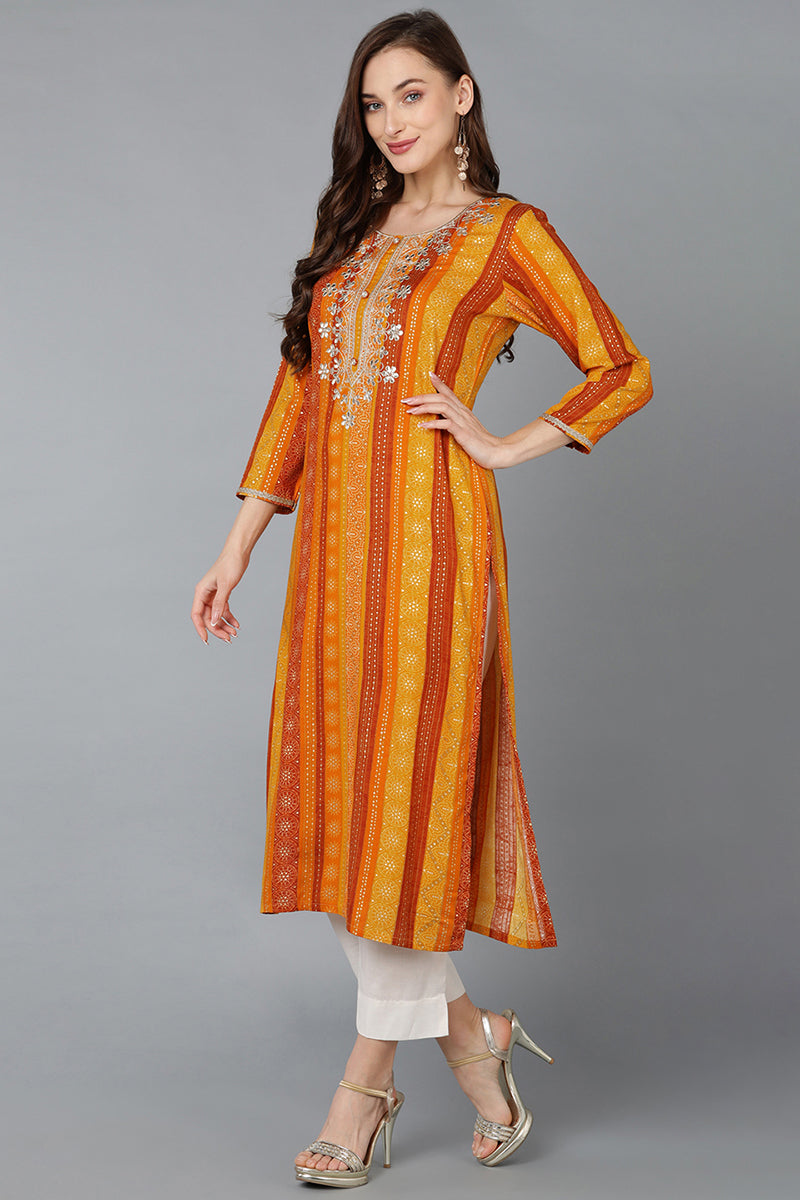 Orange Viscose Rayon Printed Straight Kurta VCK9100