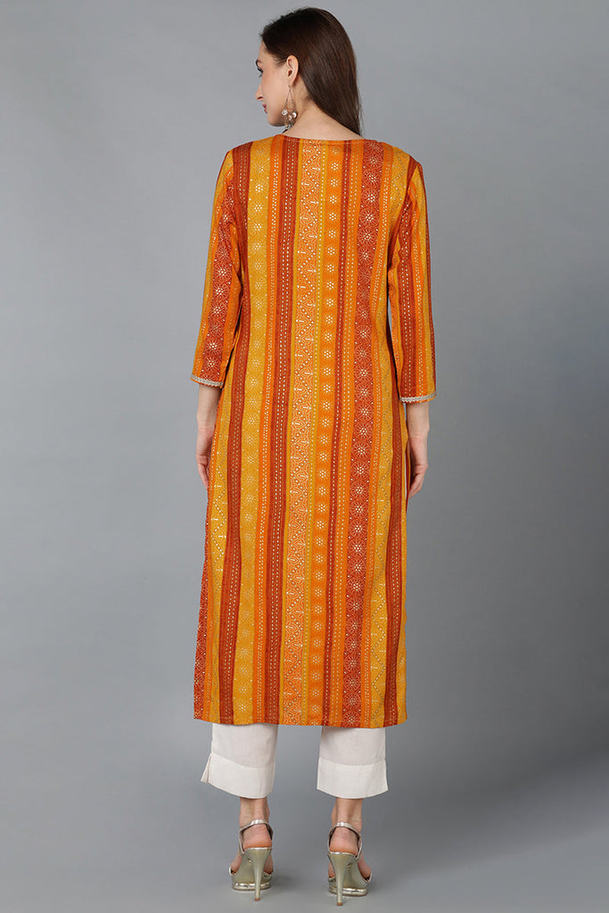 Orange Viscose Rayon Printed Straight Kurta VCK9100