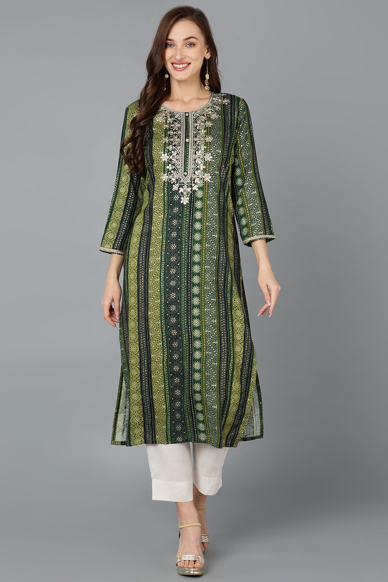 Green Viscose Rayon Printed Straight Kurta VCK9102