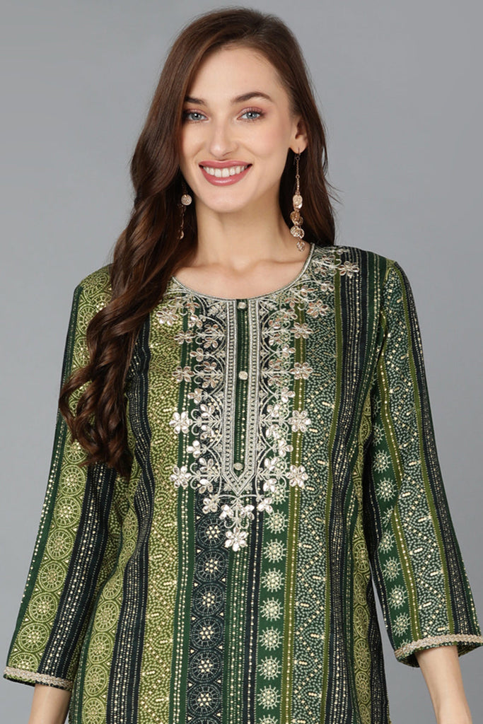 Green Viscose Rayon Printed Straight Kurta VCK9102