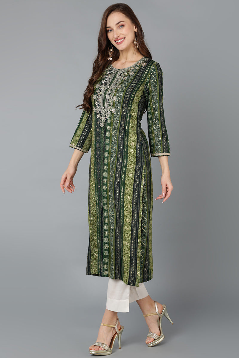 Green Viscose Rayon Printed Straight Kurta VCK9102