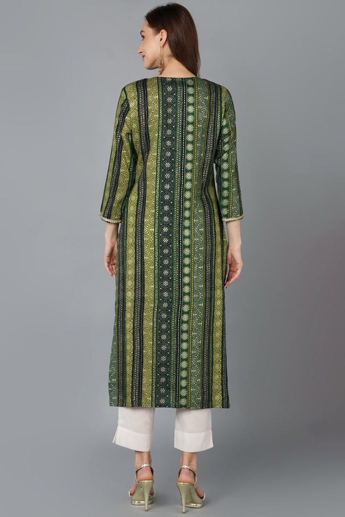 Green Viscose Rayon Printed Straight Kurta VCK9102