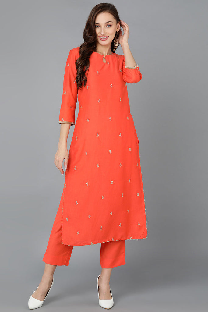 Viscose Rayon Orange Straight Kurta VCK9103