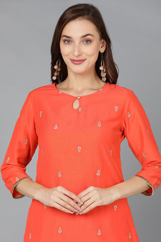 Viscose Rayon Orange Straight Kurta VCK9103