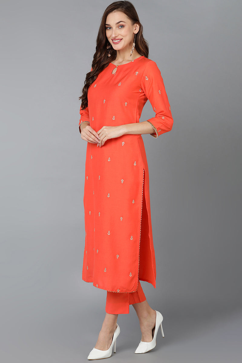 Viscose Rayon Orange Straight Kurta VCK9103