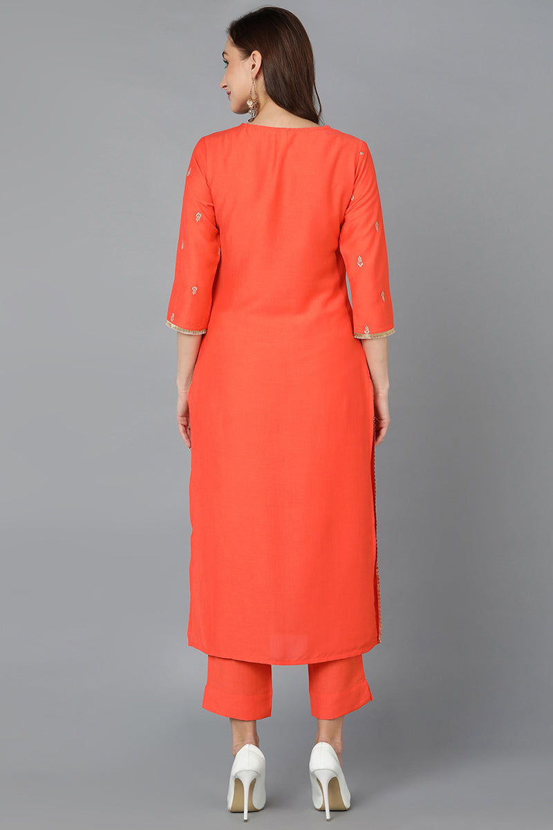 Viscose Rayon Orange Straight Kurta VCK9103