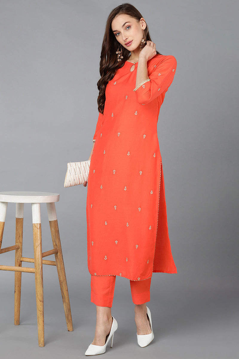 Viscose Rayon Orange Straight Kurta VCK9103