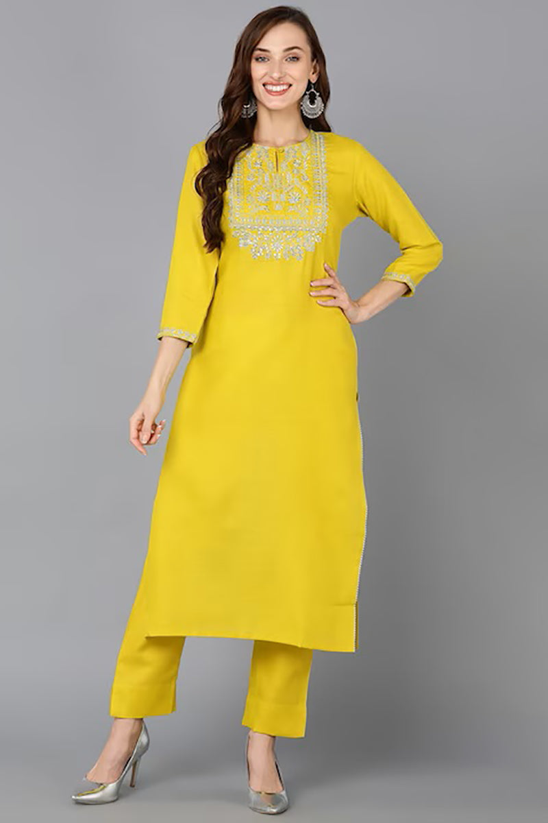 Yellow Viscose Rayon Solid Straight Kurta VCK9111