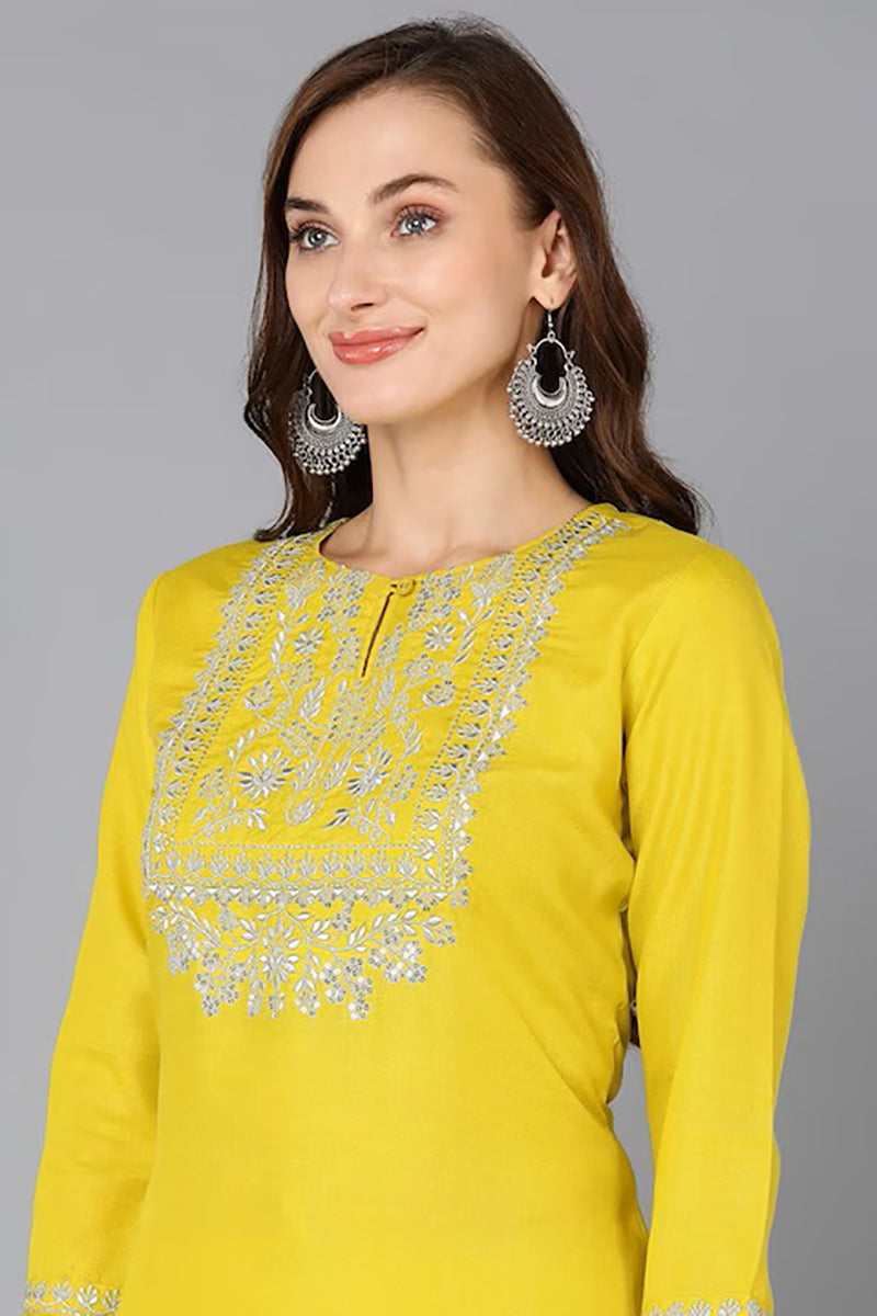 Yellow Viscose Rayon Solid Straight Kurta VCK9111