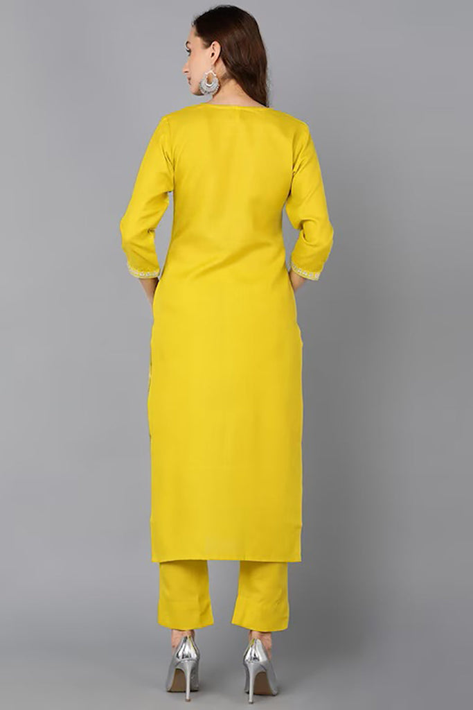 Yellow Viscose Rayon Solid Straight Kurta VCK9111