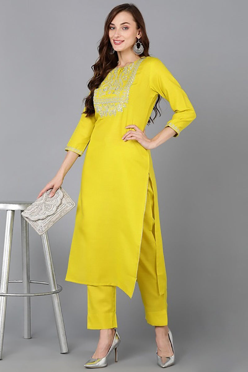 Yellow Viscose Rayon Solid Straight Kurta VCK9111