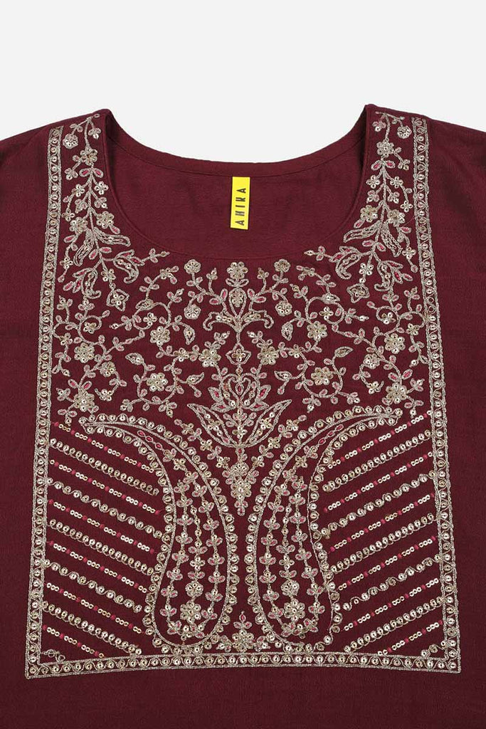 Maroon Silk Blend Straight Kurta 