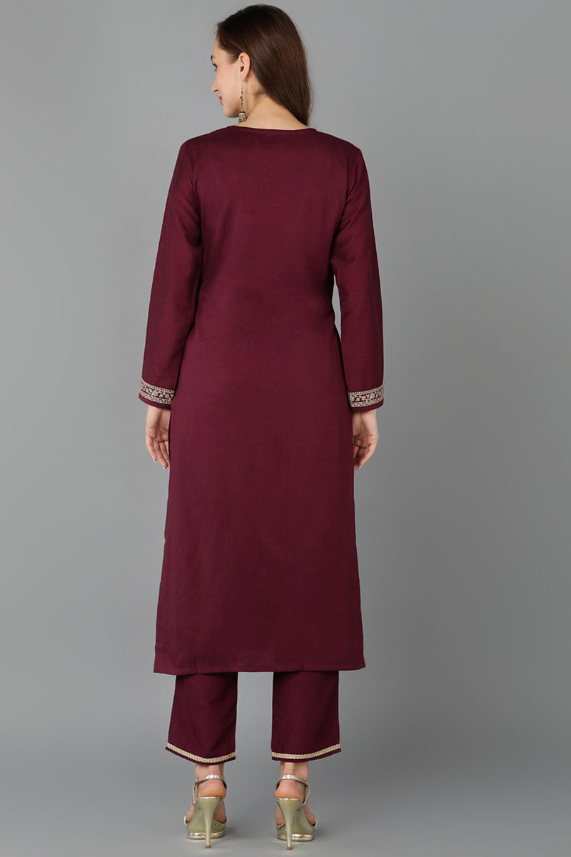 Maroon Silk Blend Straight Kurta 