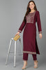 Maroon Silk Blend Straight Kurta 