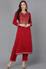 Red Silk Blend Straight Kurta  