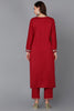 Red Silk Blend Straight Kurta  