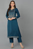 Teal Silk Blend Straight Kurta 