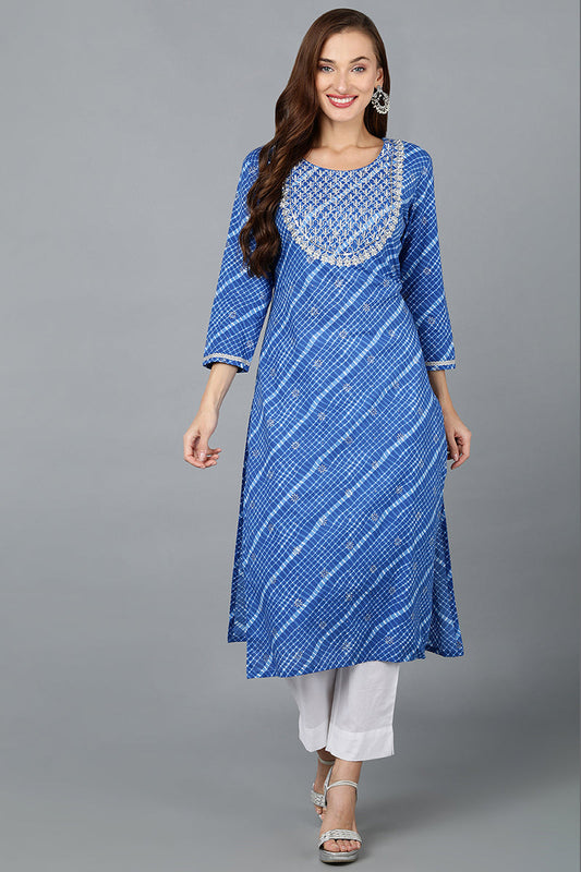 Blue Cotton Straight Kurtas VCK9123