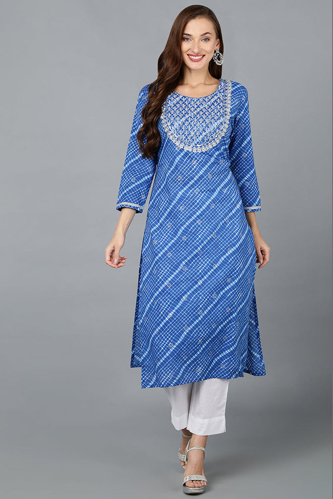 Blue Cotton Straight Kurtas VCK9123