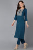 Teal Silk Blend Straight Kurta 