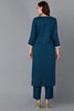 Teal Silk Blend Straight Kurta 