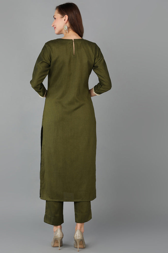 Olive Silk Blend Straight Kurta 