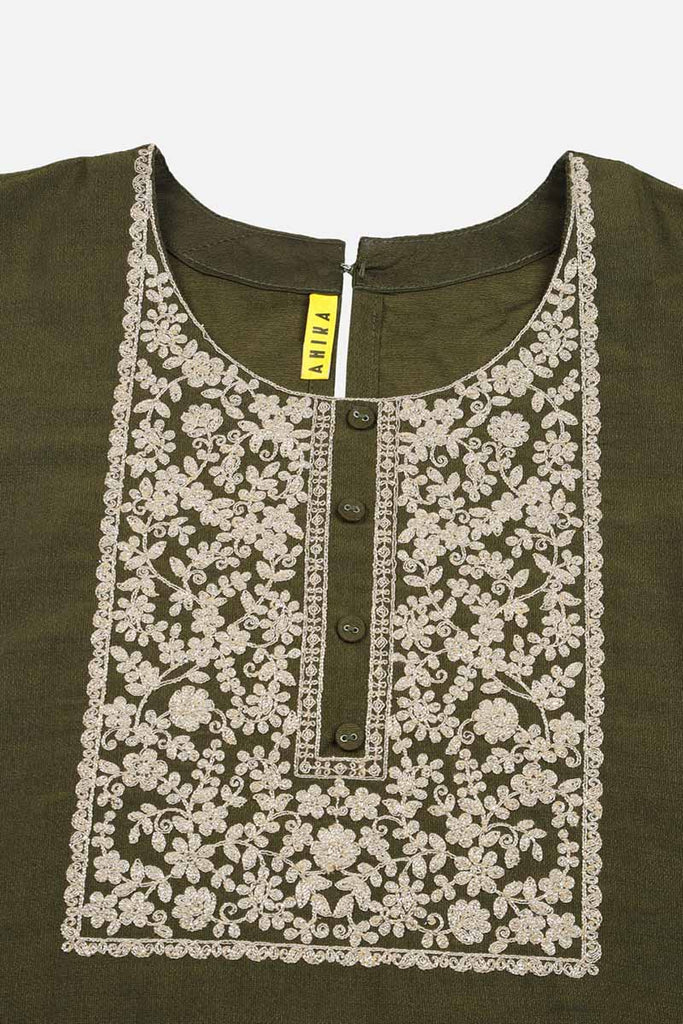 Olive Silk Blend Straight Kurta 