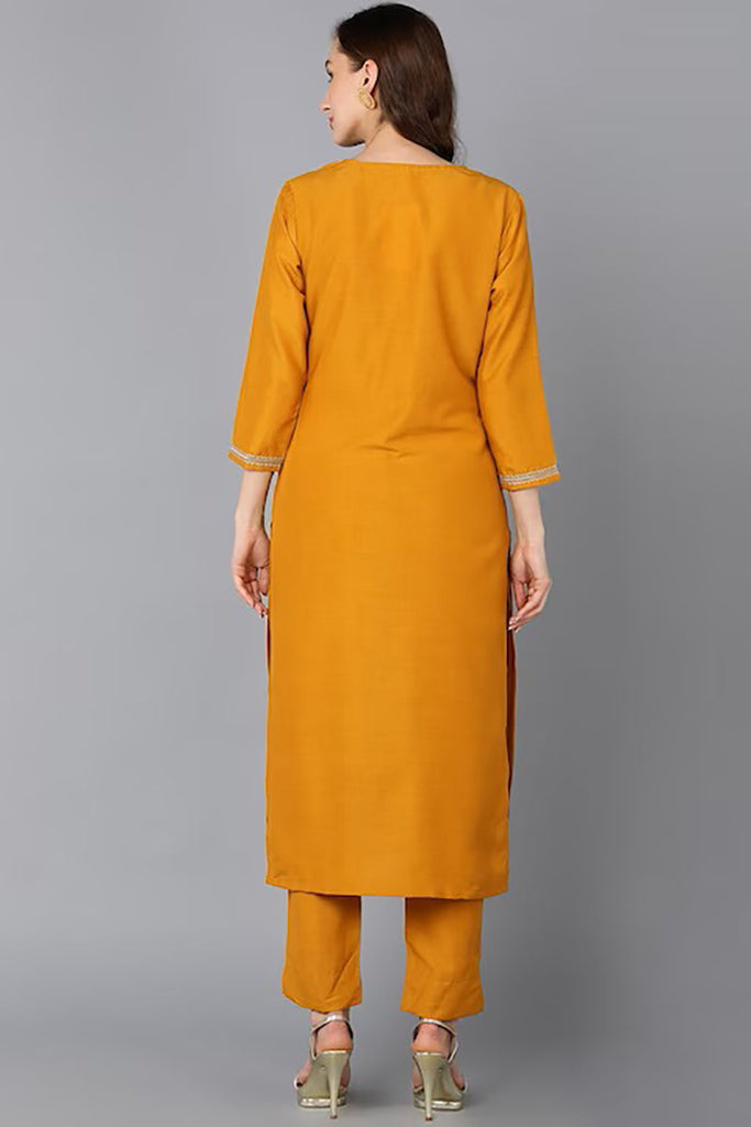 Mustard Silk Blend Solid Straight Kurta VCK9127