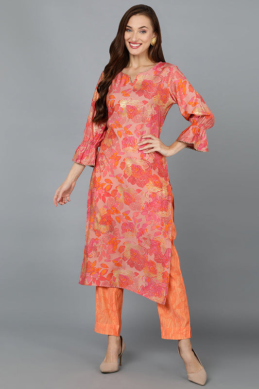 Peach Silk Blend Straight Kurtas VCK9139