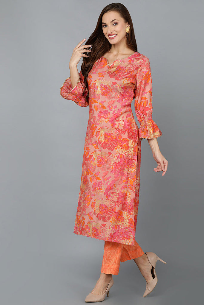 Peach Silk Blend Straight Kurtas VCK9139