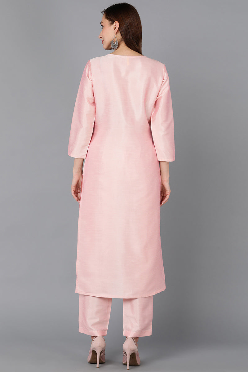 Peach Silk Blend Straight Kurta