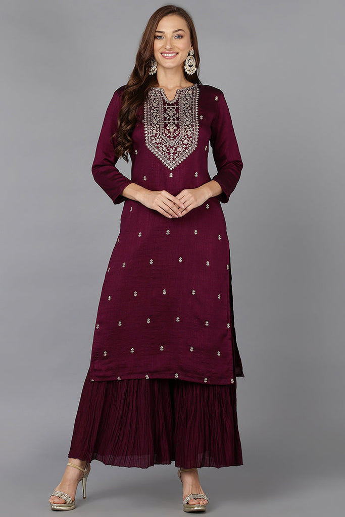 Burgundy Silk Blend Straight Kurtas VCK9144