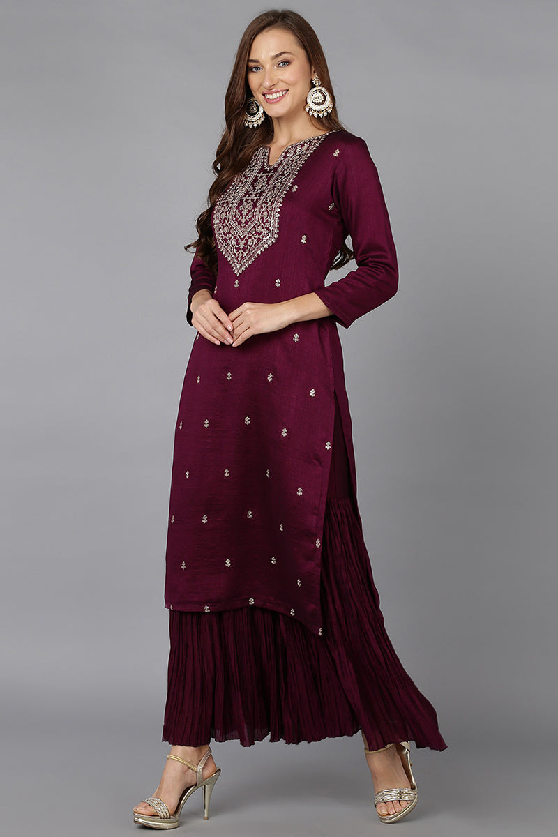 Burgundy Silk Blend Straight Kurtas VCK9144