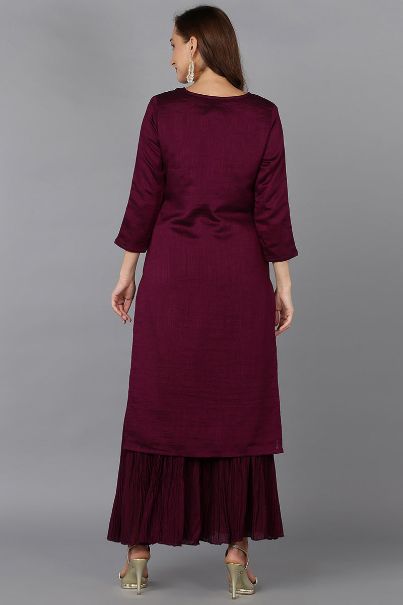 Burgundy Silk Blend Straight Kurtas VCK9144