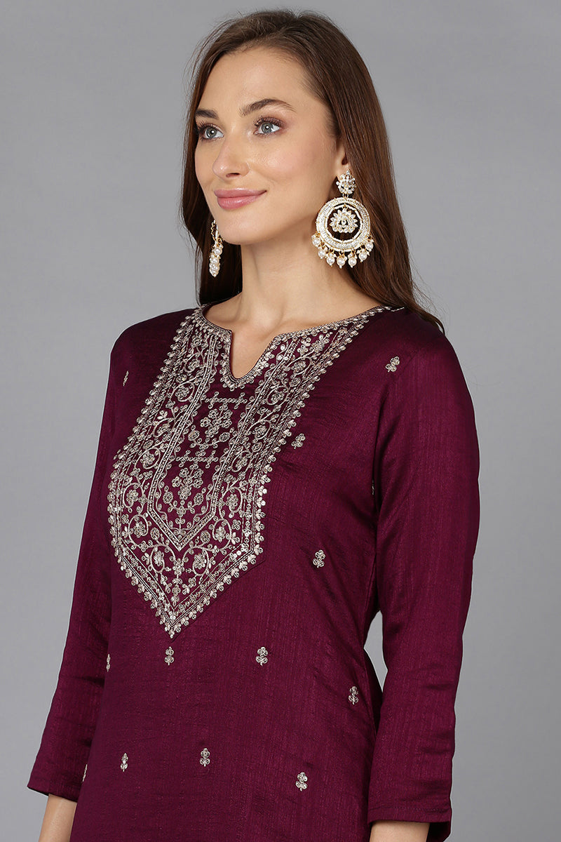 Burgundy Silk Blend Straight Kurtas VCK9144