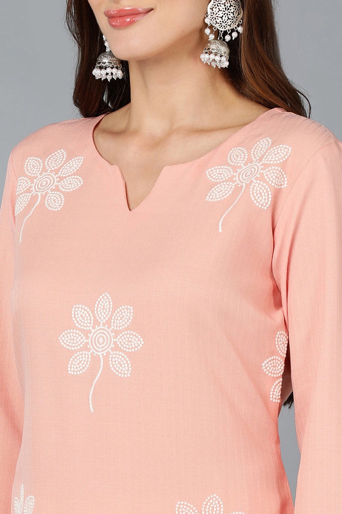 Peach Cotton Blend Embroidered Kurta VCK9163