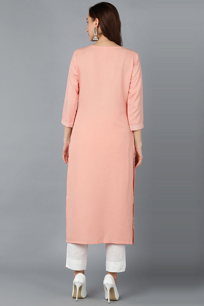 Peach Cotton Blend Embroidered Kurta VCK9163