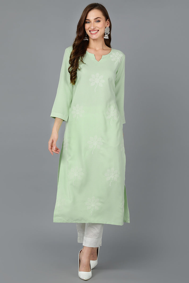 Sea Green Cotton Blend Embroidered Kurta VCK9164