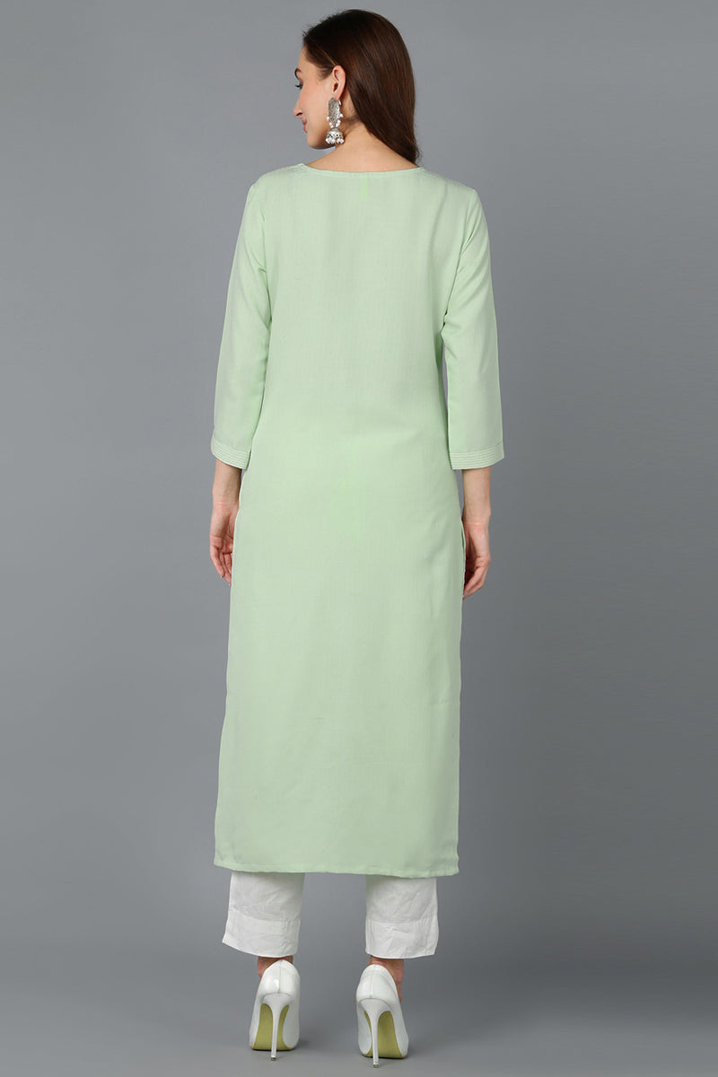 Sea Green Cotton Blend Embroidered Kurta VCK9164