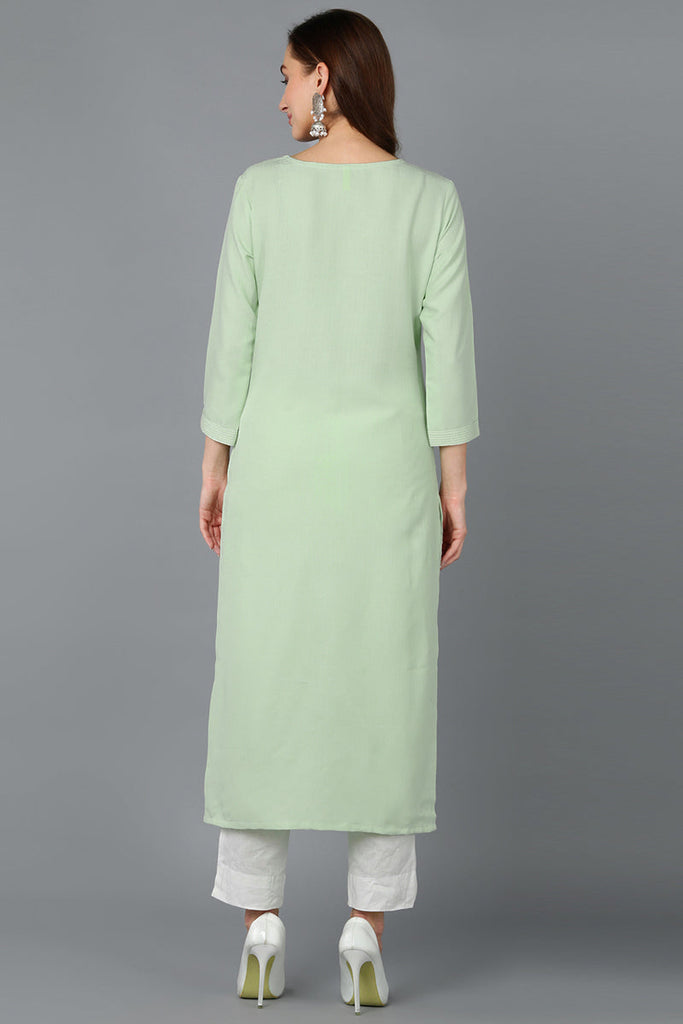 Sea Green Cotton Blend Embroidered Kurta VCK9164