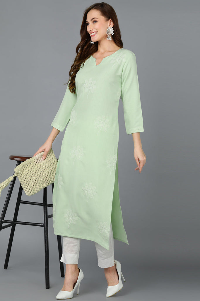 Sea Green Cotton Blend Embroidered Kurta VCK9164