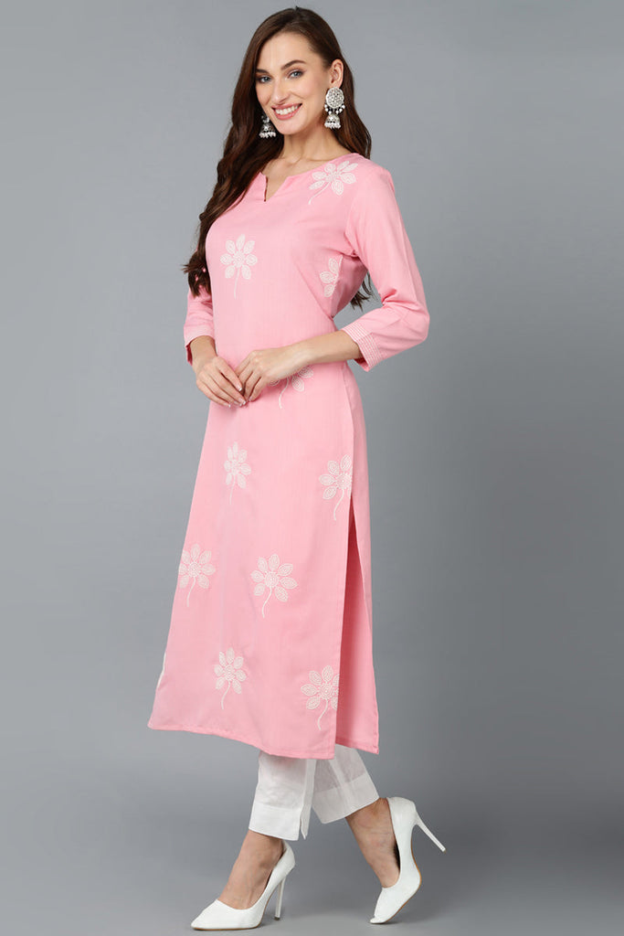 Pink Cotton Blend Embroidered Kurta VCK9165