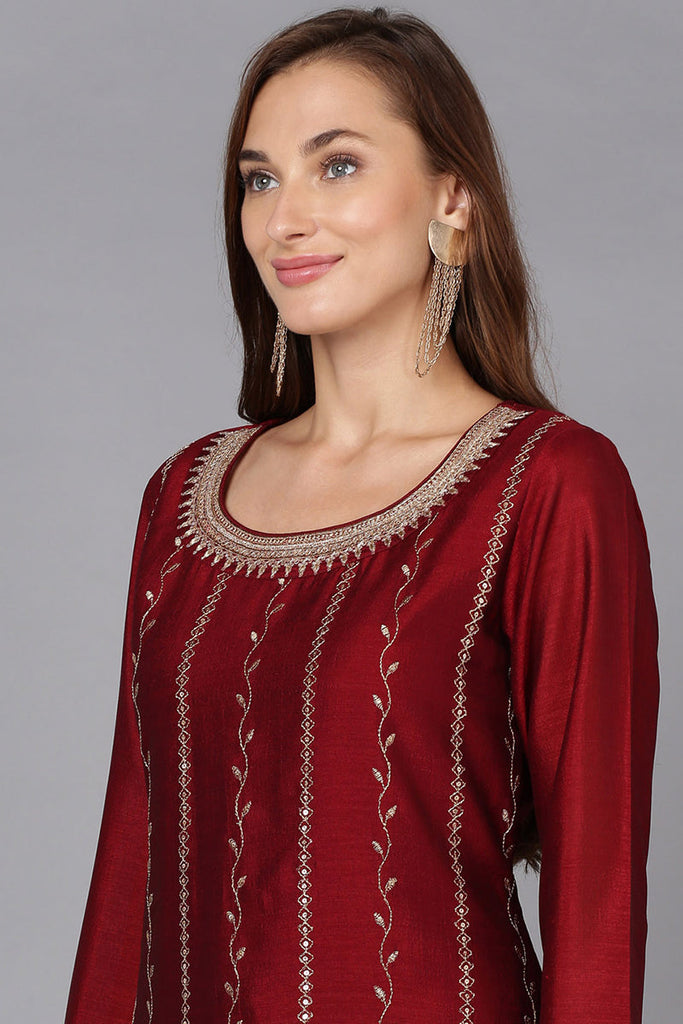 Burgundy Silk Blend Embroidered Festive wear Kurta VCK9169