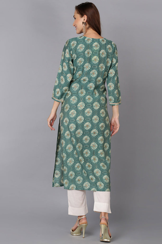 Green Silk Blend Straight Kurtas VCK9172