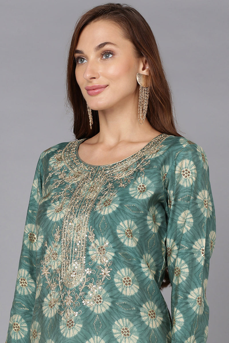 Green Silk Blend Straight Kurtas VCK9172