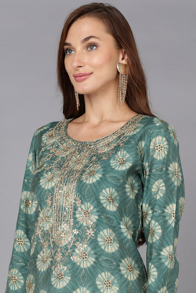 Green Silk Blend Straight Kurtas VCK9172