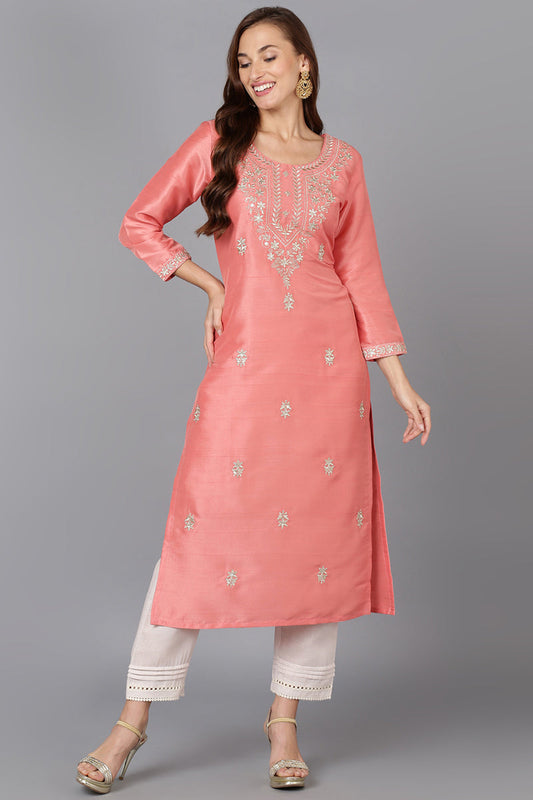 Pink Silk Blend Straight Kurtas VCK9174