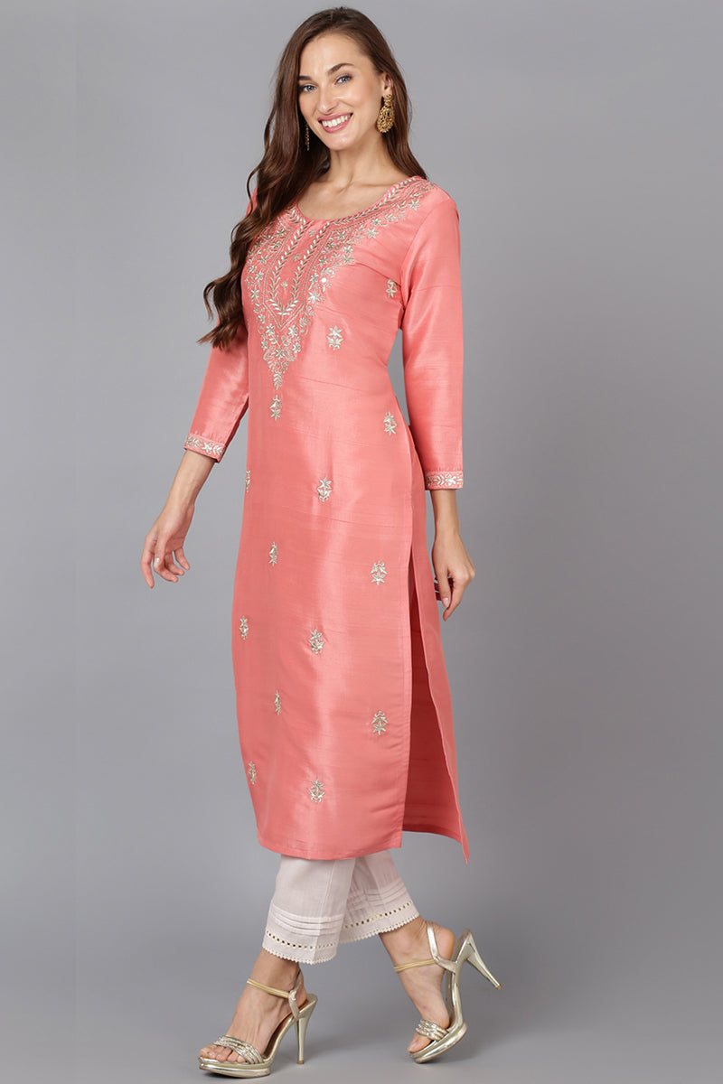 Pink Silk Blend Straight Kurtas VCK9174